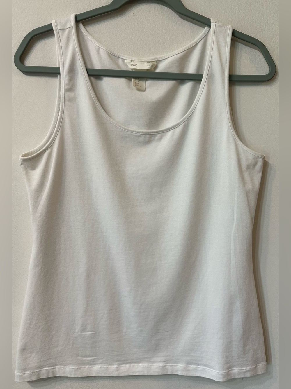 H&M Basic Women's Scoop Neck Tank Top White Size L Large Cotton Blend Stretch